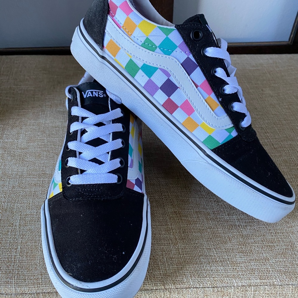 Women’s rainbow checkered VAN’s